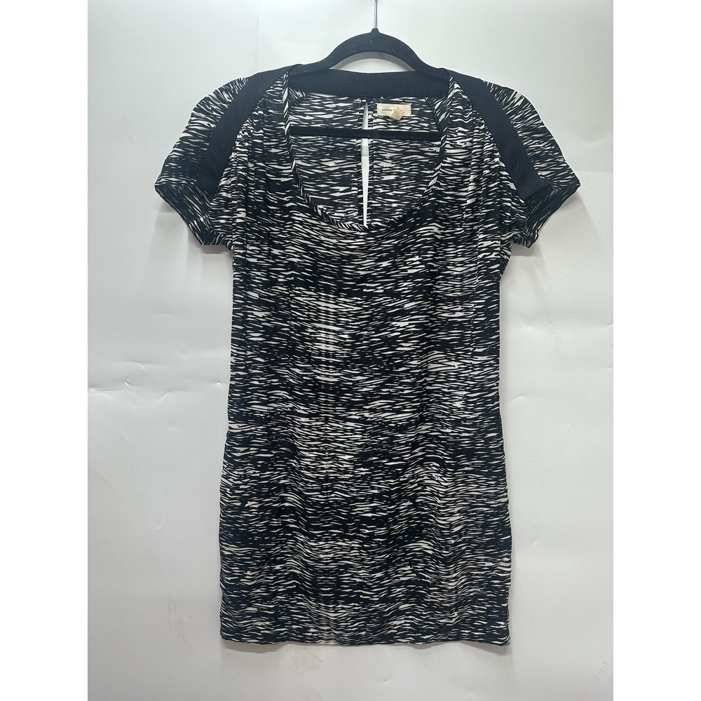 Silence + Noise Womens Dress Black White Abstract Keyhole Back Short Sleeve S